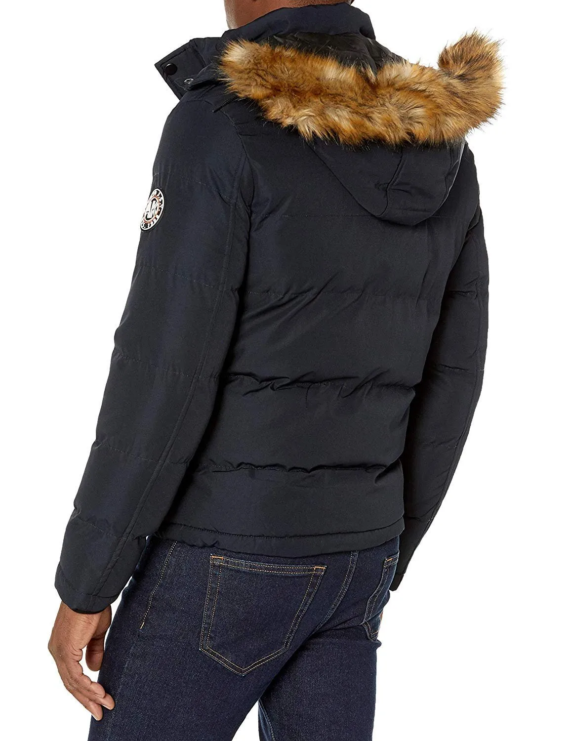 Adam Baker Men's Slim Fit Winter Worm Faux Fur Puffer Snug Coat with Removable Hood - CLEARANCE - FINAL SALE