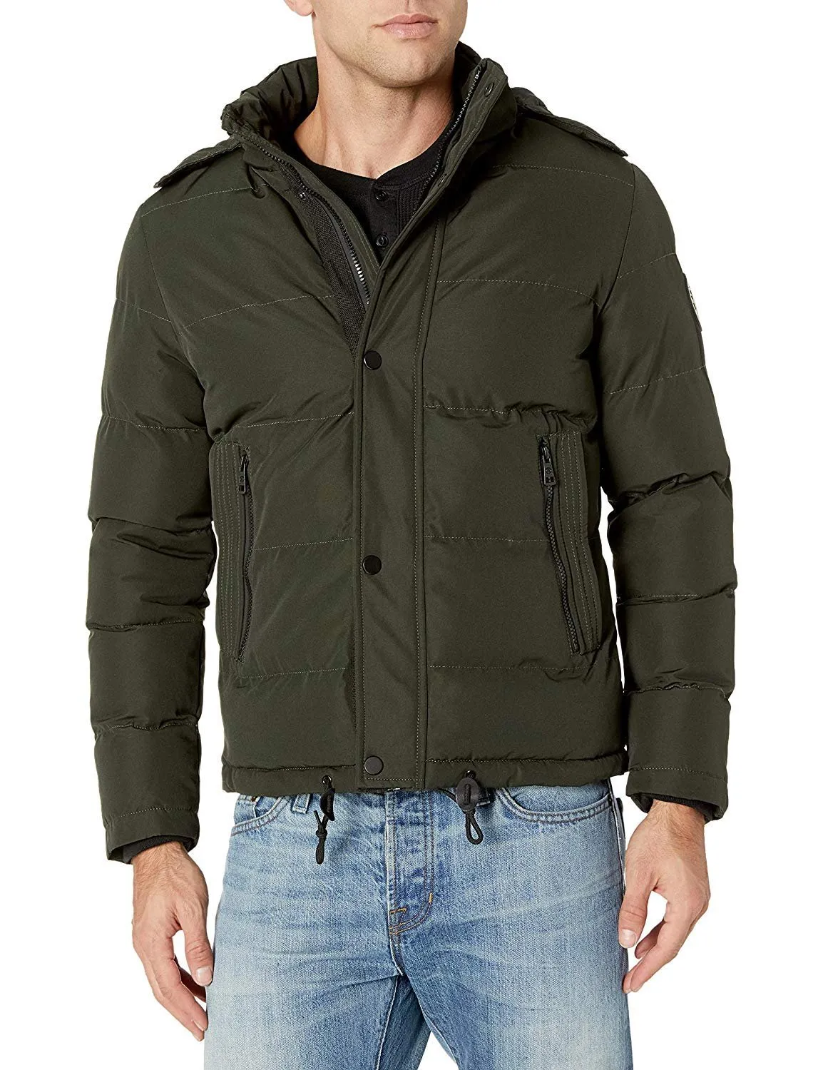 Adam Baker Men's Slim Fit Winter Worm Faux Fur Puffer Snug Coat with Removable Hood - CLEARANCE - FINAL SALE