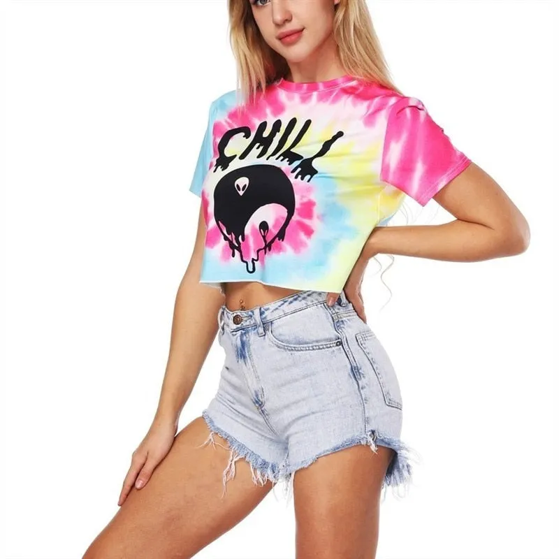 Alien Chill Printed Crop Top Tees