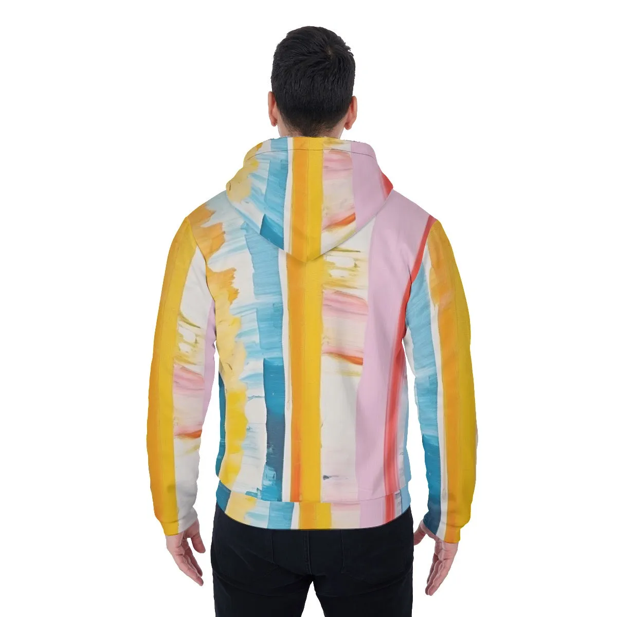 All-Over Print Men's Sherpa Fleece Zip Up Hoodie, White , yellow , blue, pink abstract print, #25X