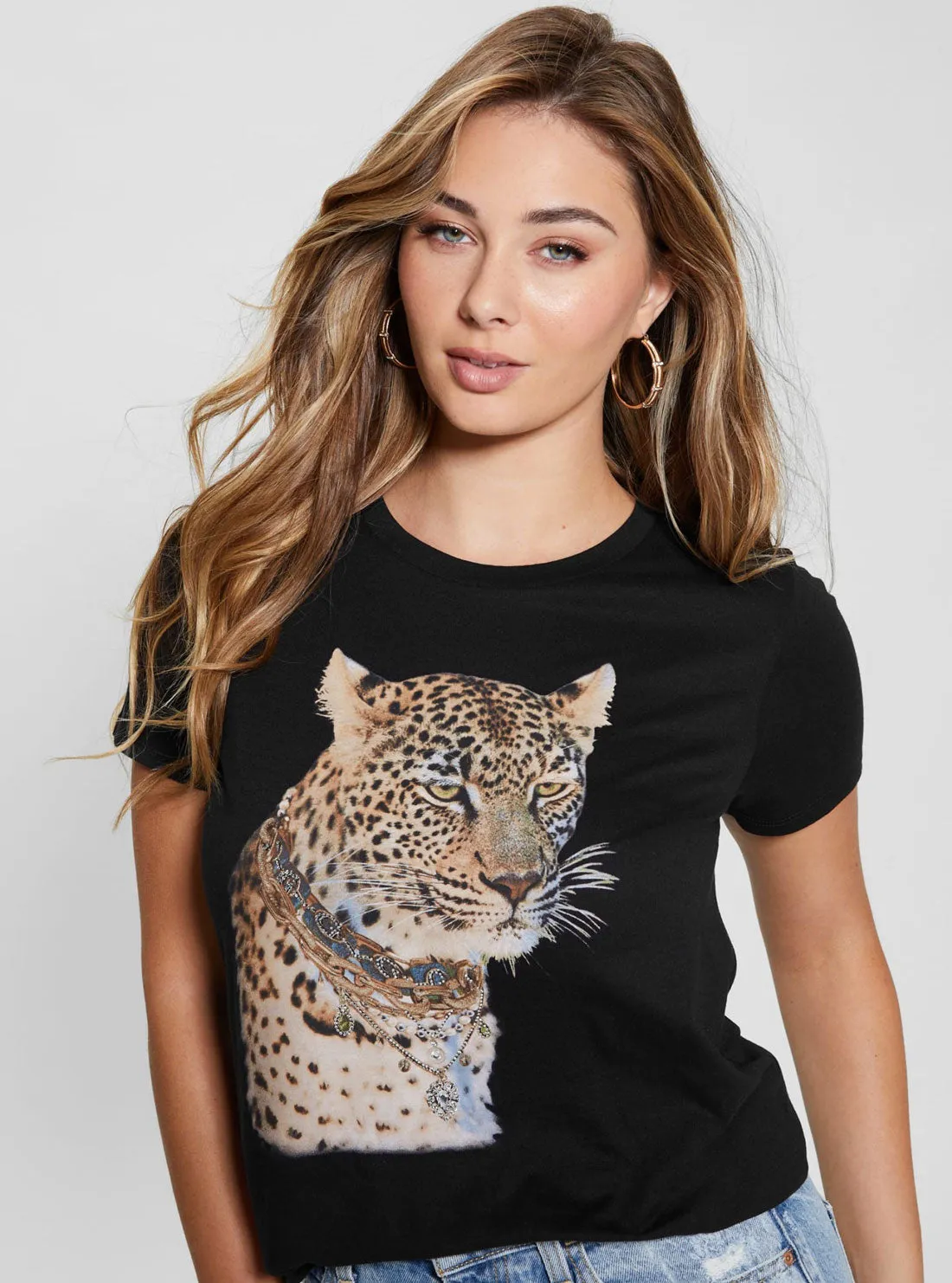 Black Short Sleeve Leopard Jewel T-Shirt