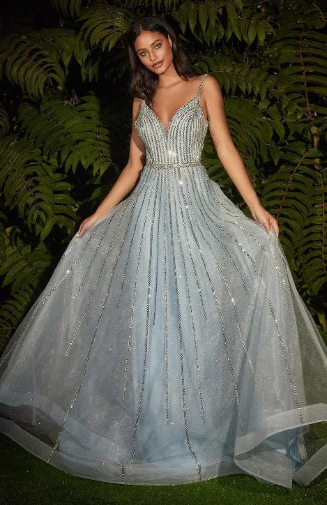 Blue A-Line Embellished Tulle Gown