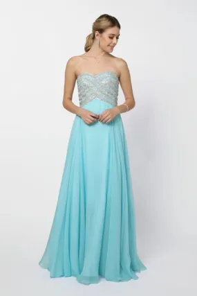 Blue Jewel Embellished Evening Dress