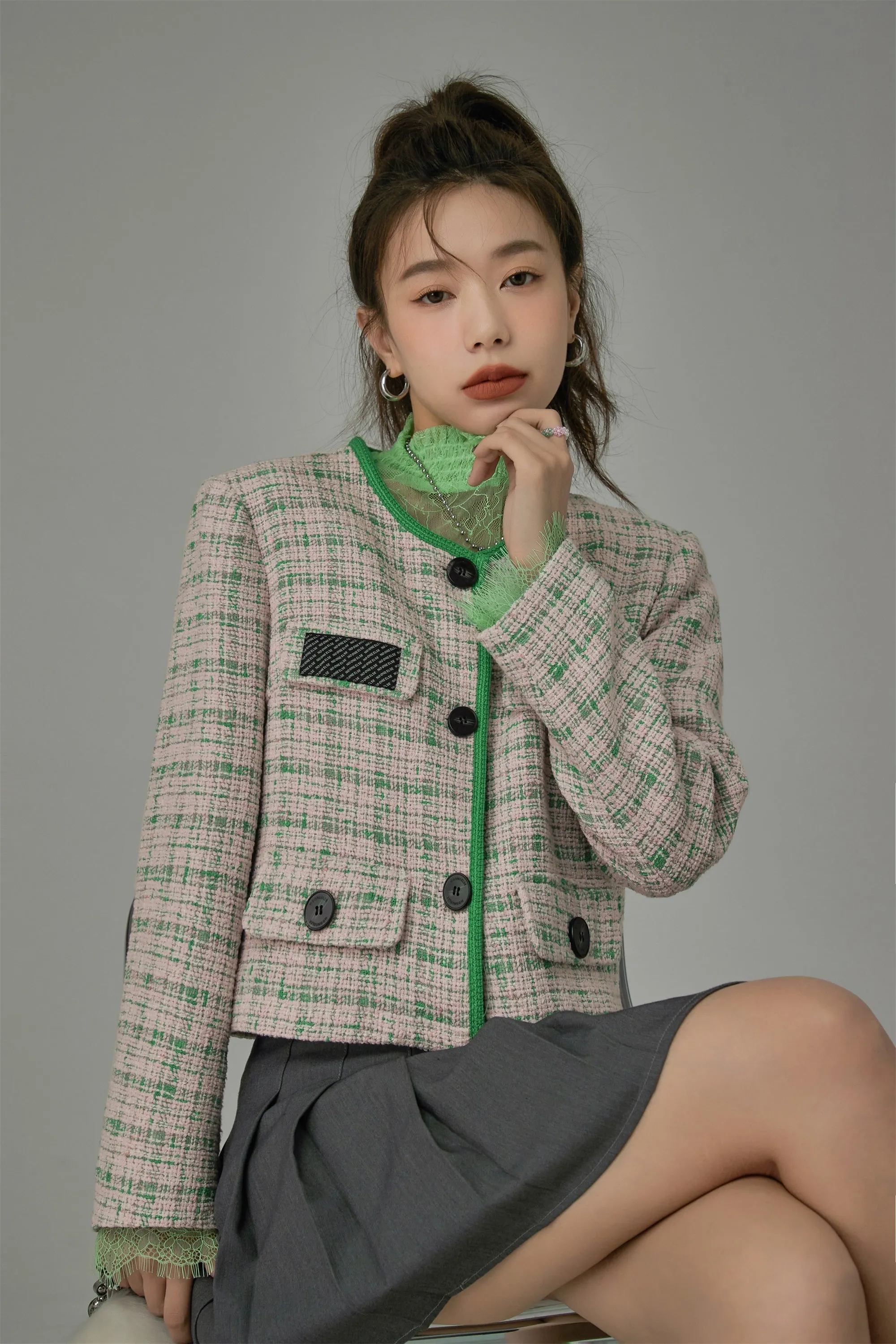 Bold Color Lining Tweed Jacket