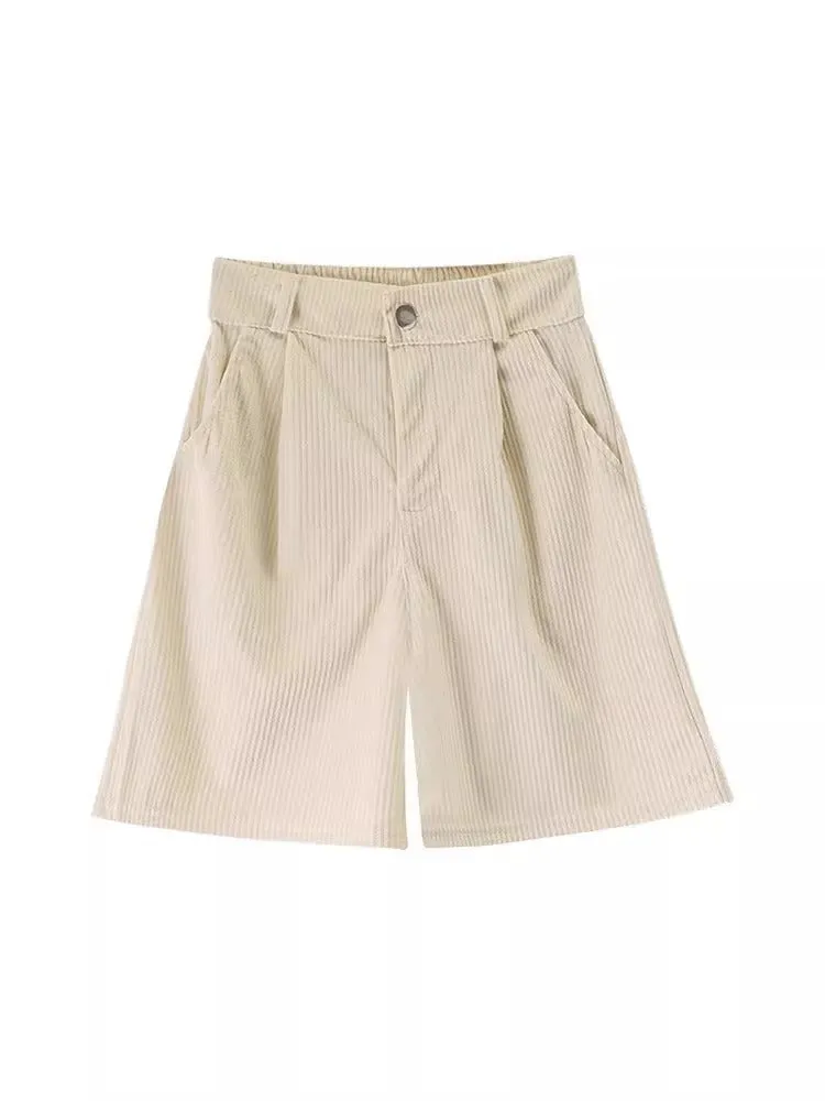 Corduroy Casual Shorts Women's High Waist Loose