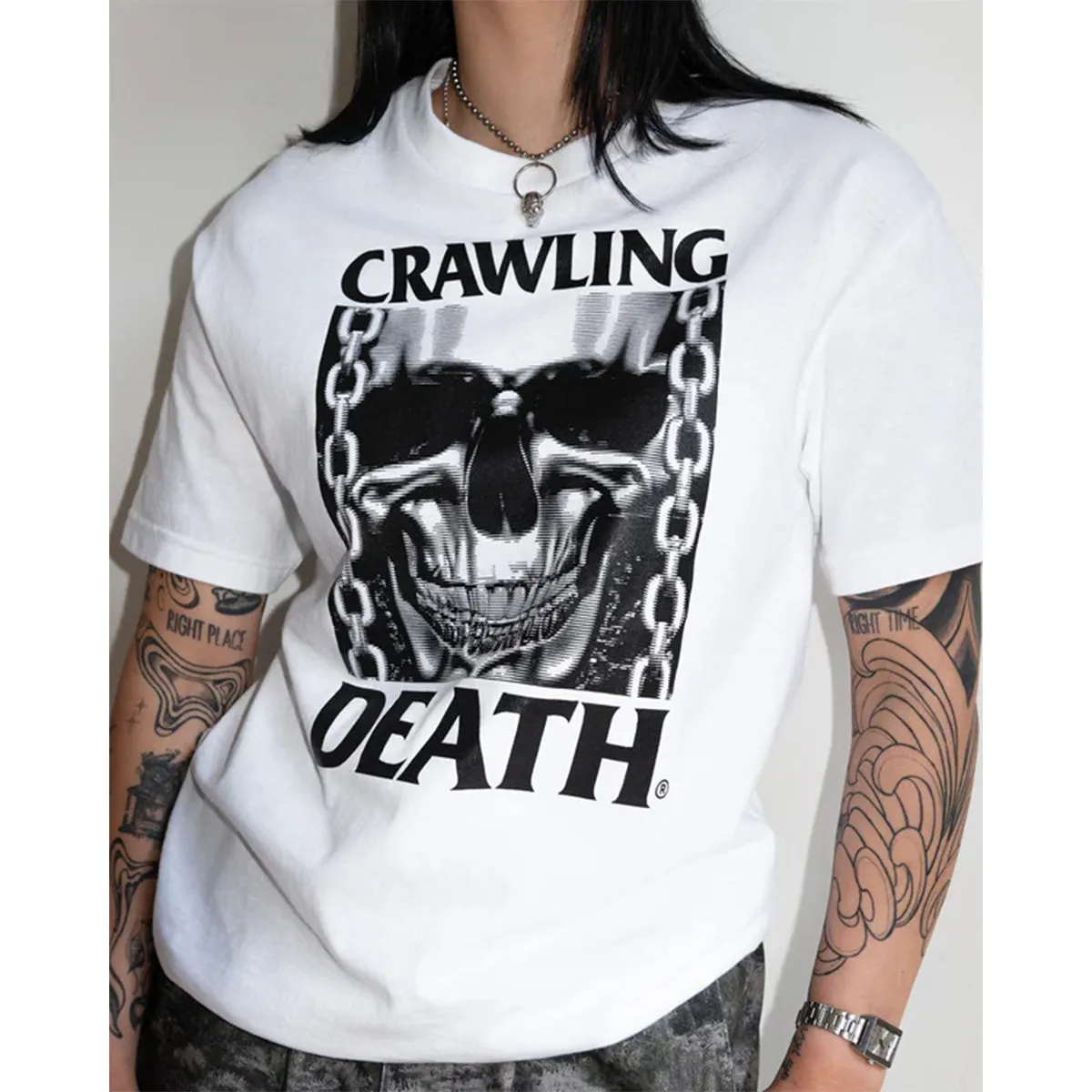 Crawling Death - TV Skull Tee White