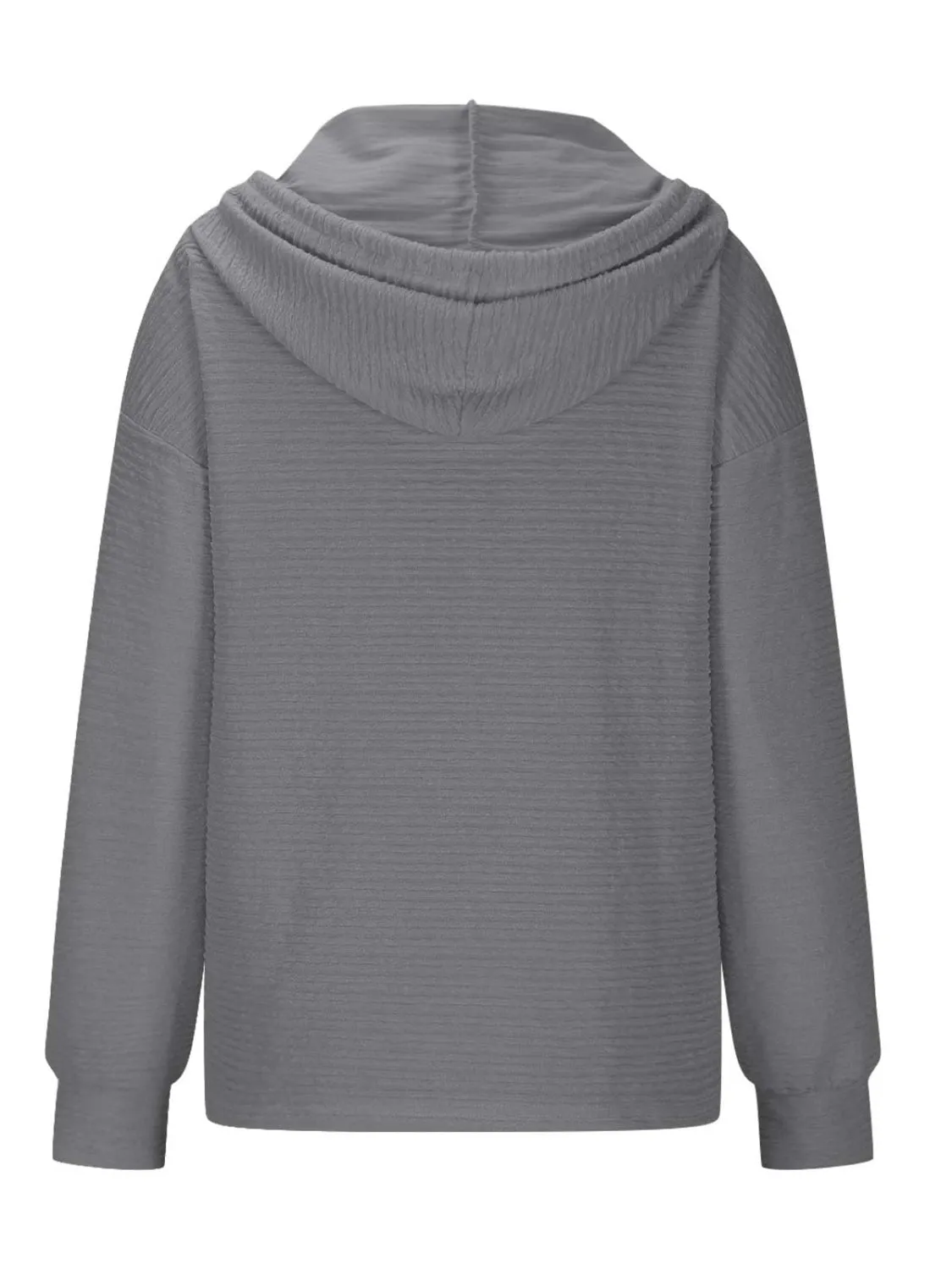 Drawstring Quarter Button Long Sleeve Hoodie