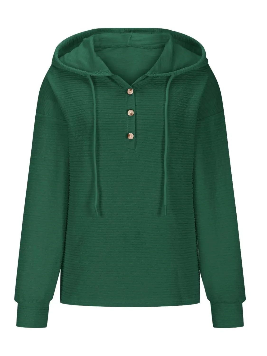 Drawstring Quarter Button Long Sleeve Hoodie