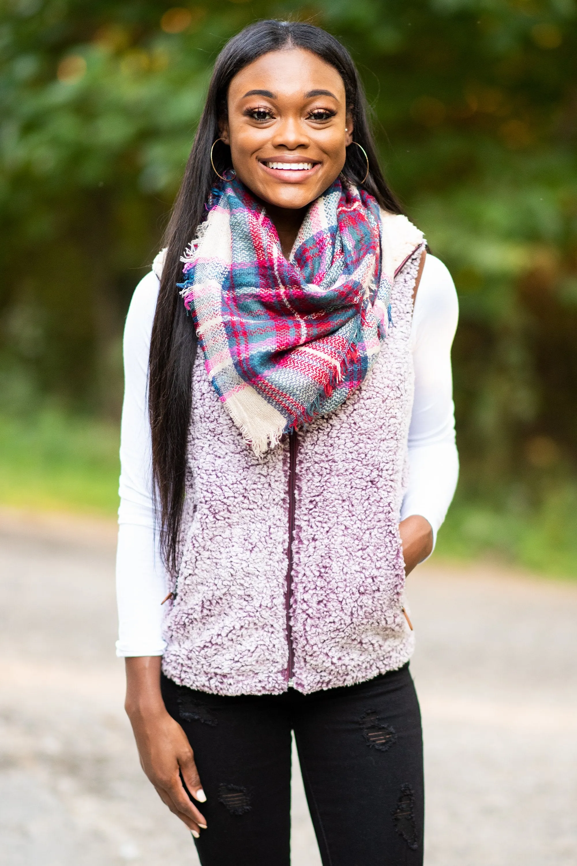 Feeling The Chill Maroon Red Sherpa Vest