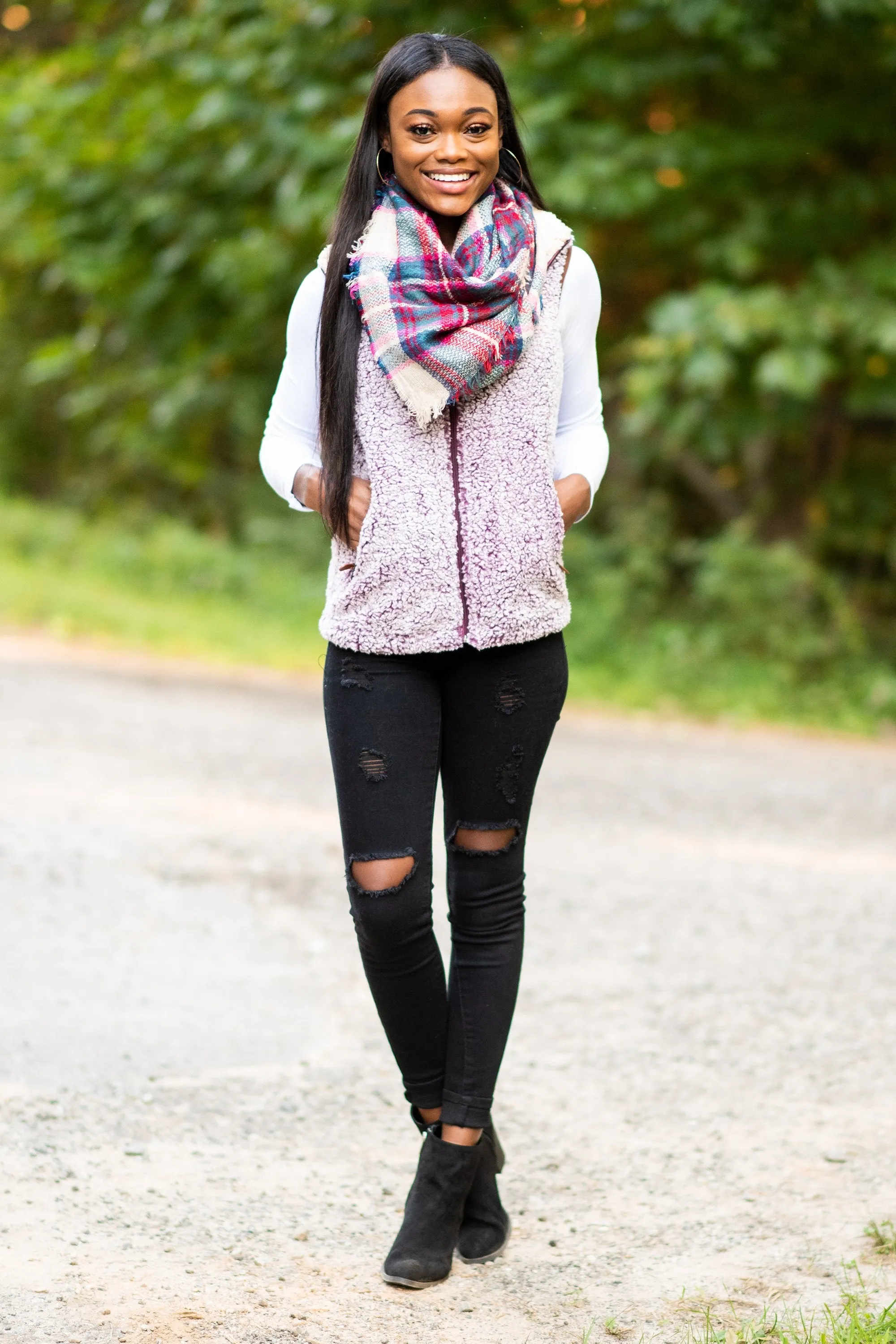 Feeling The Chill Maroon Red Sherpa Vest