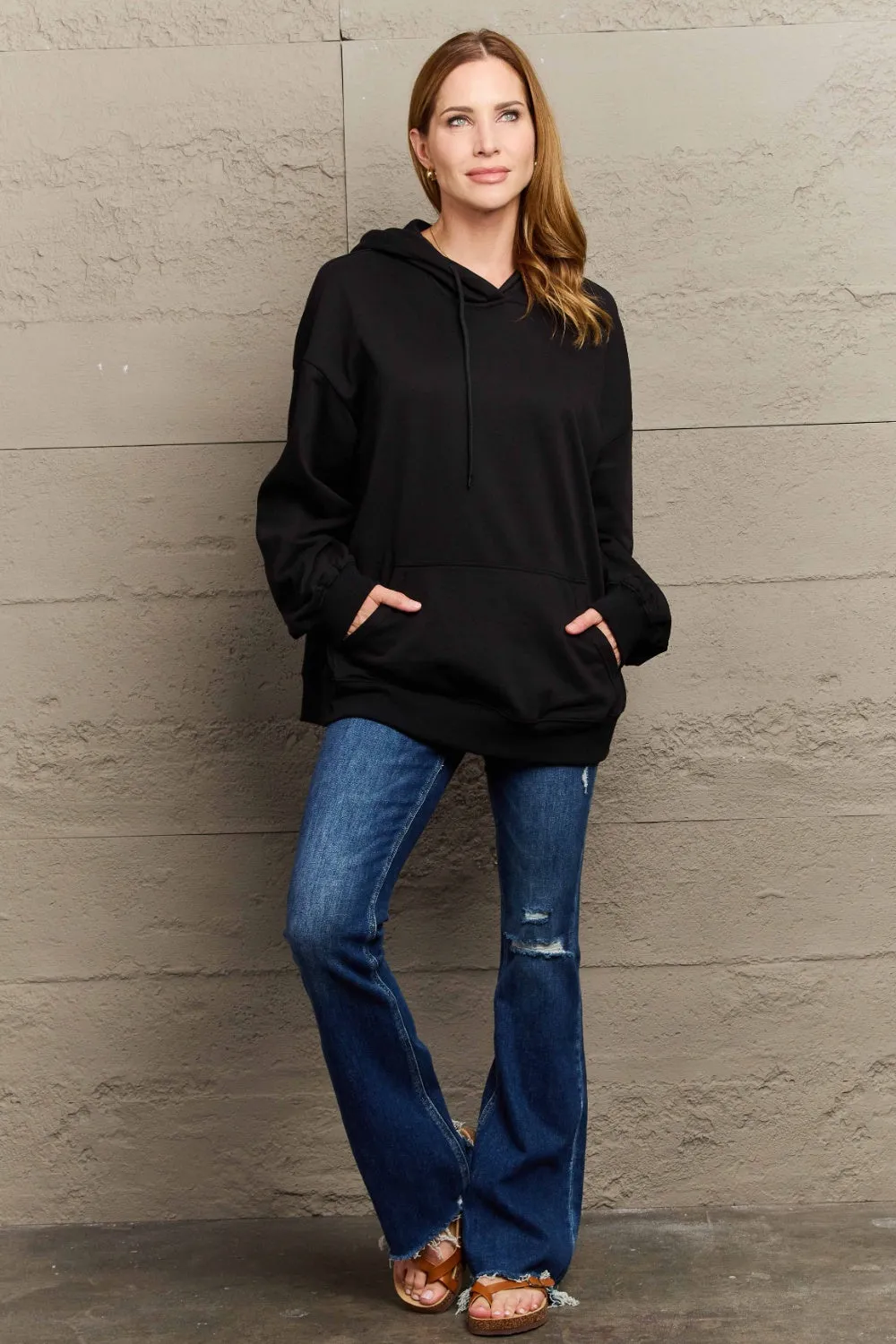 Full Size Long Sleeve Dropped Shoulder Hoodie