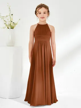 Halter Chiffon Junior Bridesmaid Dresses Terracotta