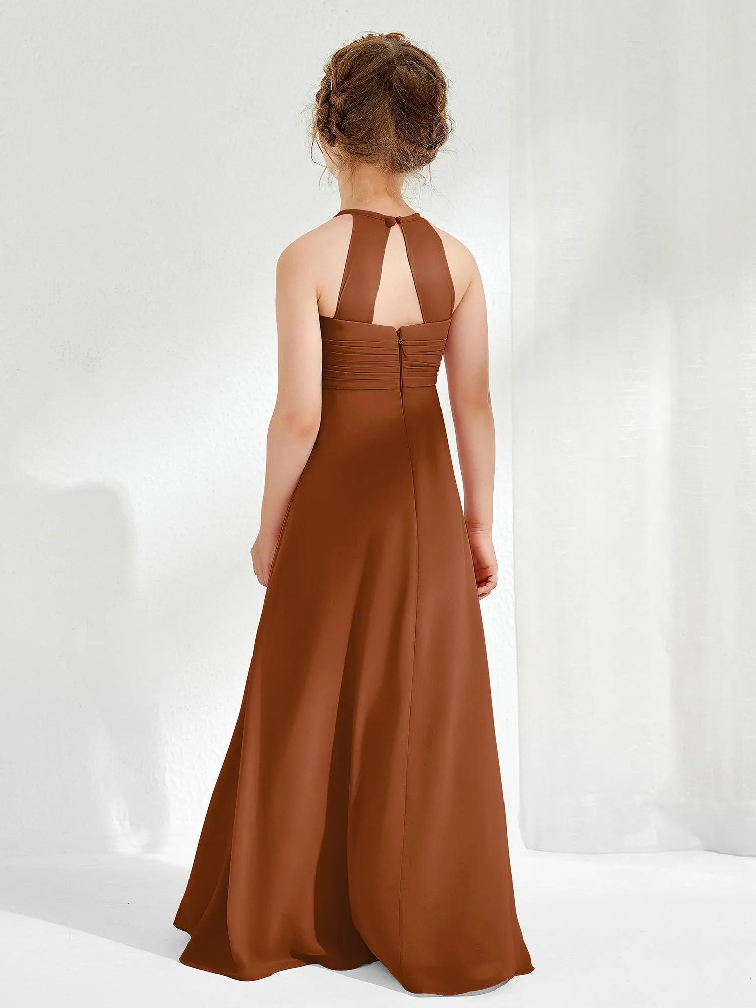 Halter Chiffon Junior Bridesmaid Dresses Terracotta