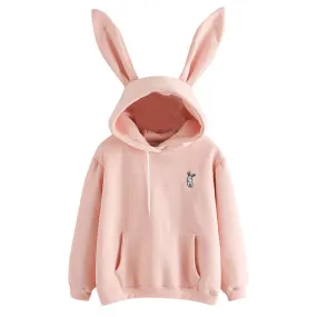 Hoodies Rabbit Ear sudadera kawaii Sweatshirt Women Winter Warm Pink Hoodies