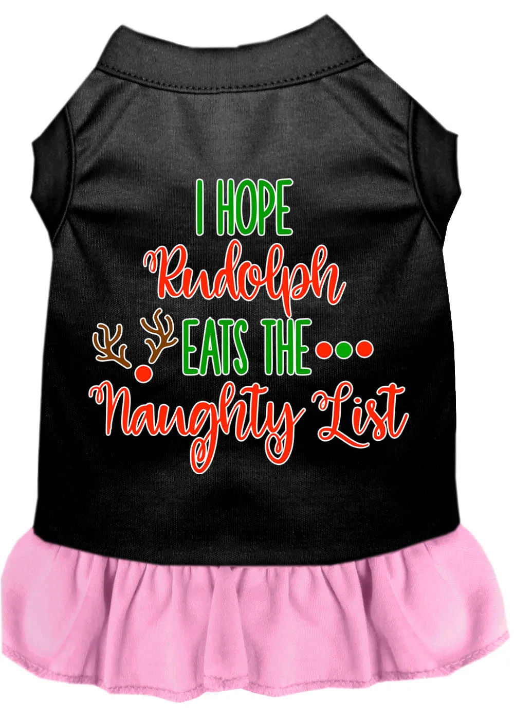 Hope Rudolph Eats Naughty List Screen Print Dog Dress Black With Light Pink Lg