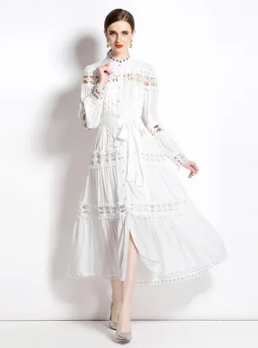 Lapel Long-sleeved Long Dress