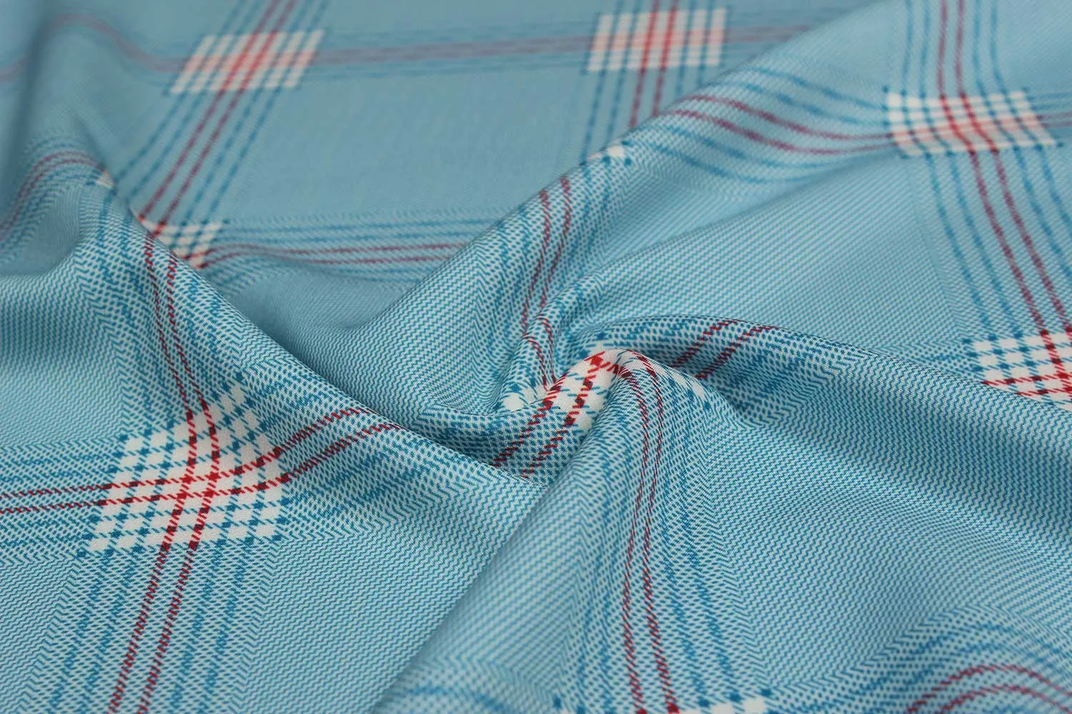 Light Blue Checks Micro Crepe Fabric