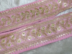 Light Pink Floral Sequins and Zari Work Embroidered Border