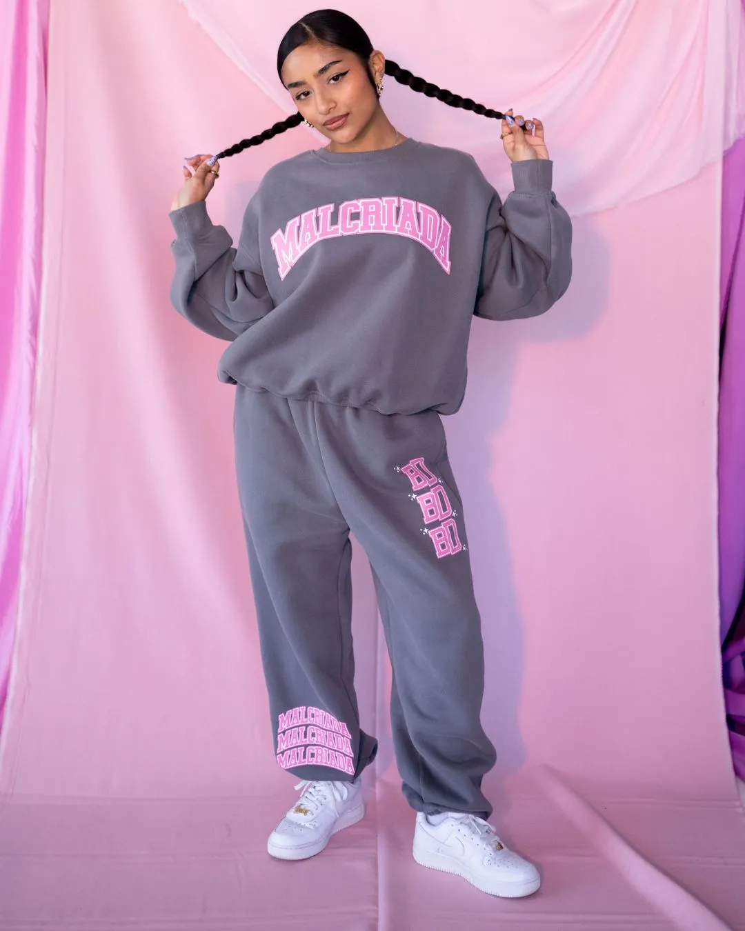 Malcriada Varsity Sweats - Grey/ Pink