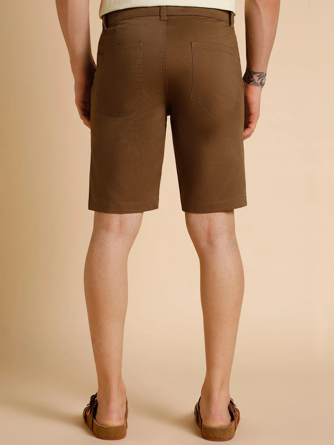 Men's Brown Solid Cotton Shorts