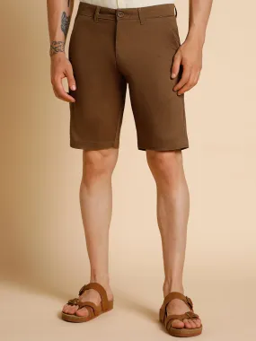 Men's Brown Solid Cotton Shorts