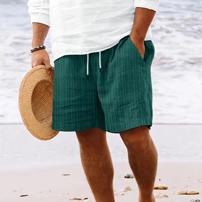 Men's Cotton And Linen Striped Beach Drawstring Shorts 98769744Y