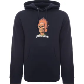 Mens FKN Awesome Flame Skull Hoodie in Navy