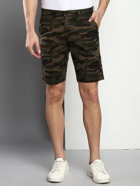 Men's Natural Olive Slim Fit Mid Rise Casual Cotton Shorts