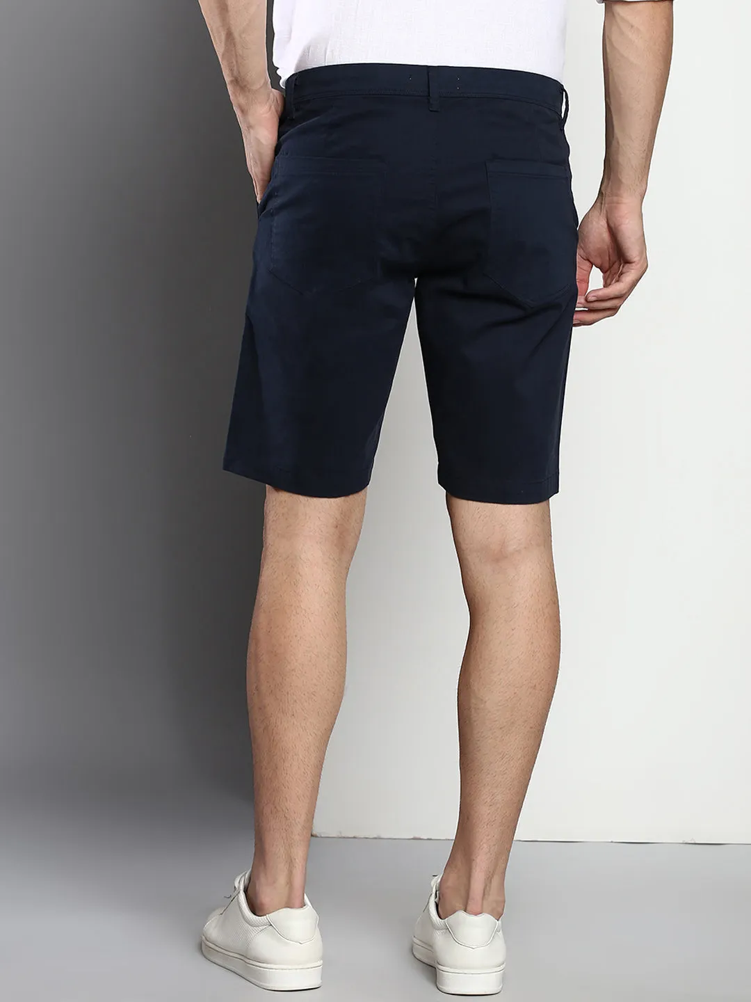 Men's Navy Slim Fit Mid Rise Casual Cotton Shorts