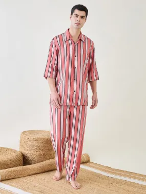 Mens Rust Striped Pyjama Set