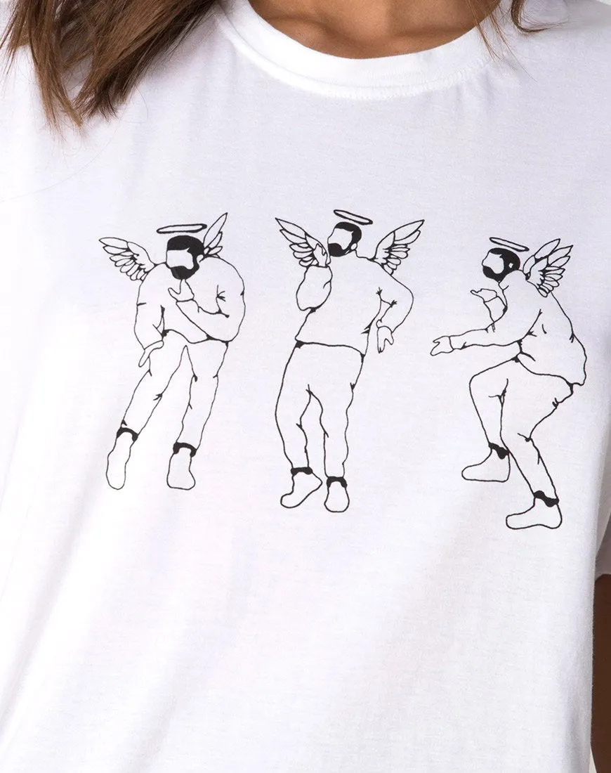 Oversize Basic Tee in White with Dancing Drake