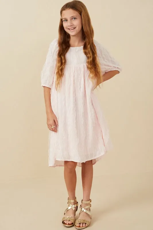 Pink Girls Ruffled Mesh Square Neck Dress