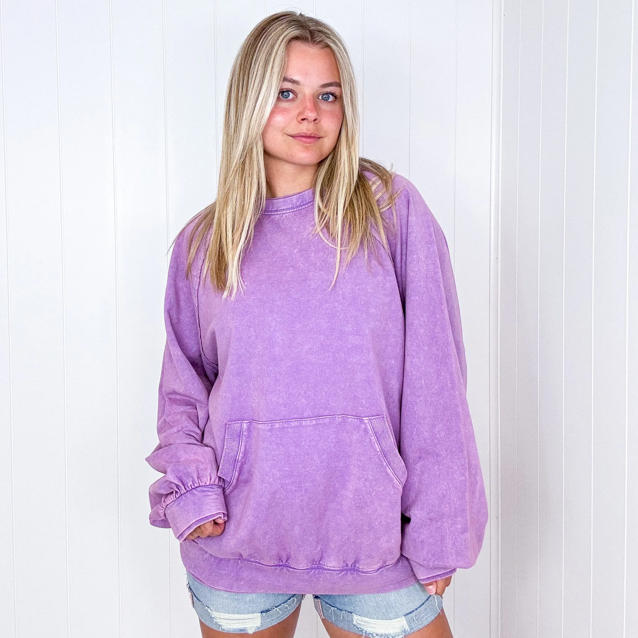 Pull Me Over the Cloud Long Sleeve Kangaroo Pouch Pullover in 2 Colors