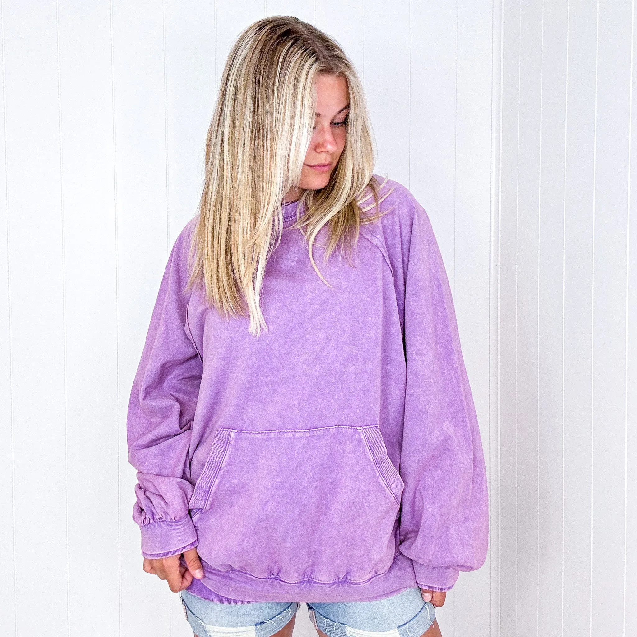 Pull Me Over the Cloud Long Sleeve Kangaroo Pouch Pullover in 2 Colors