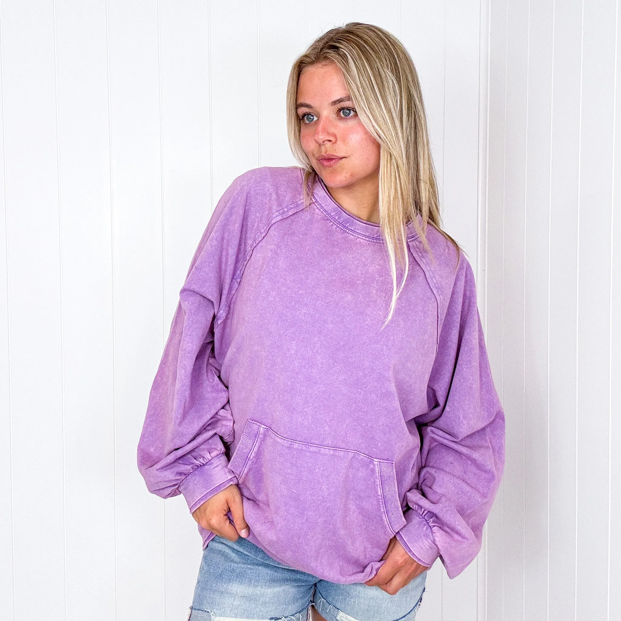 Pull Me Over the Cloud Long Sleeve Kangaroo Pouch Pullover in 2 Colors