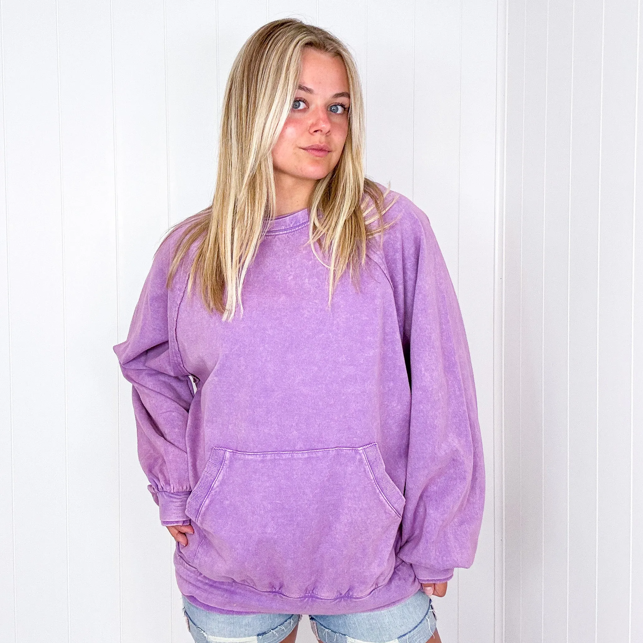 Pull Me Over the Cloud Long Sleeve Kangaroo Pouch Pullover in 2 Colors