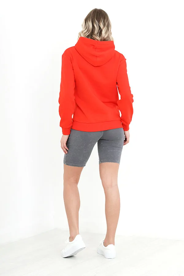 RED PLAIN DRAWSTRING HOODED SWEATSHIRT