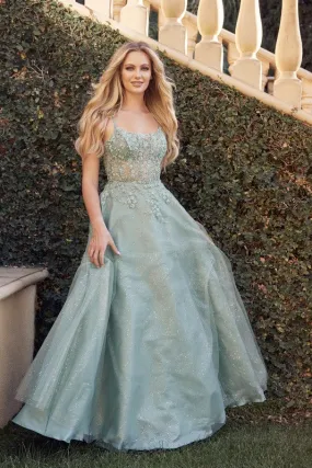 Sage Green Leaf Lace Gown With Corset Bodice Prom Gown