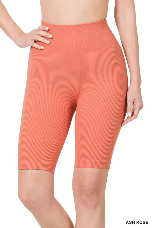 SEAMLESS RIBBED HIGH WAIST BIKER SHORTS