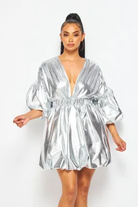 Silver Pu Puffy Dress