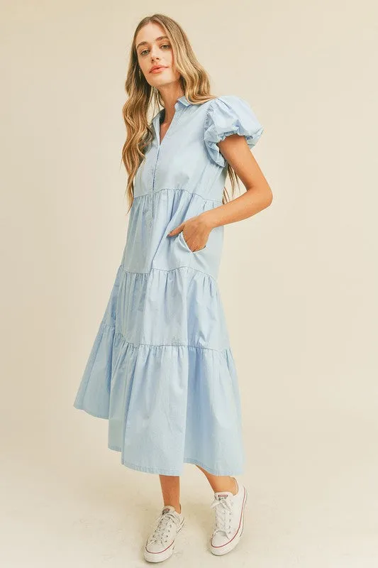 Sky Blue Button Down Midi Dress