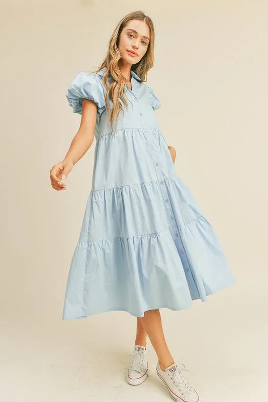 Sky Blue Button Down Midi Dress