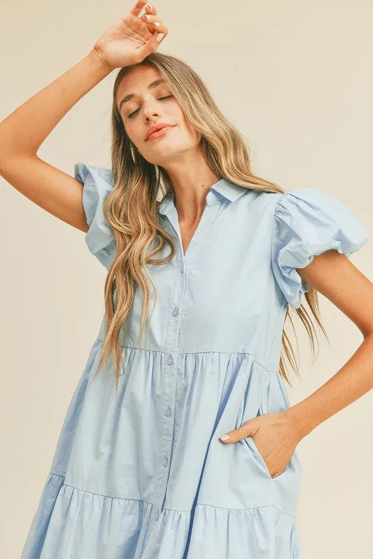 Sky Blue Button Down Midi Dress