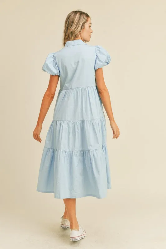 Sky Blue Button Down Midi Dress