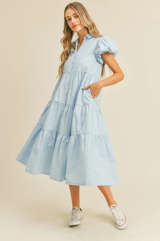 Sky Blue Button Down Midi Dress