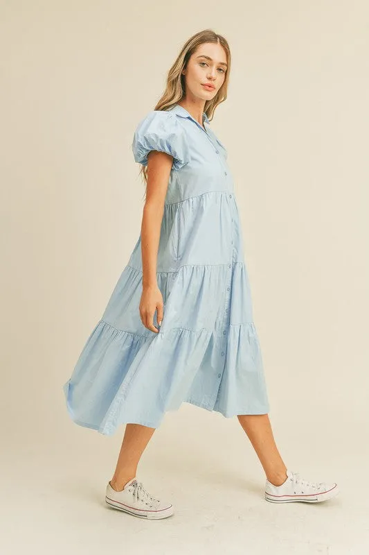 Sky Blue Button Down Midi Dress