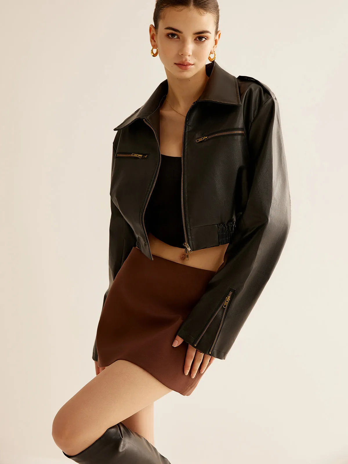 Versatile Crop Faux Leather Jacket