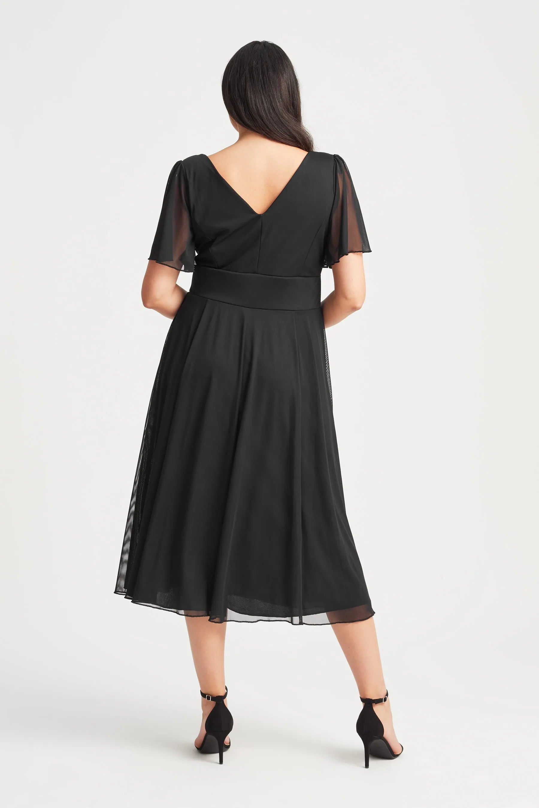 Victoria Black Angel Sleeve Mesh Midi Dress